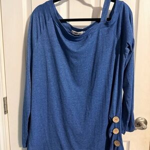 Temofon Blue Women's Off the Shoulder Blouse with Button Detail